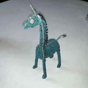 Unbranded Teal Beaded Giraffe Sculpture One Size